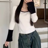 ホワイト | バイカラーフレアスリーブリブニット | LADY LIKE