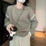 グレー | ラインアクセントバイカラーニット | LADY LIKE 