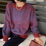 レッド | 英字モチーフ丸首ニット | LADY LIKE