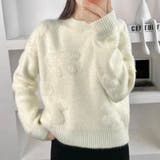 ホワイト | リボン柄モックネックニット | LADY LIKE 