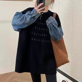 ブラック | デニムスリーブ切替えニット | LADY LIKE 