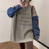 グレー | デニムスリーブ切替えニット | LADY LIKE 