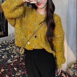 イエロー | ミックスカラーケーブル編みニット | LADY LIKE 
