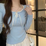 サックス | 【春夏新作】サテンリボンレイヤー風トップス | LADY LIKE