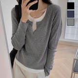 【春夏新作】レイヤード風スリットネックカットTシャツ | LADY LIKE  | 詳細画像1 