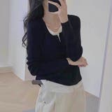 【春夏新作】レイヤード風スリットネックカットTシャツ | LADY LIKE  | 詳細画像3 