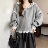 グレー | 【春夏新作】レーストリミングガーリージップパーカー | LADY LIKE