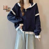 ネイビー | 【春夏新作】レーストリミングガーリージップパーカー | LADY LIKE
