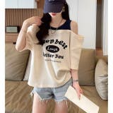 【春夏新作】レイヤード風ロゴプリントオフショルトップス | LADY LIKE | 詳細画像3