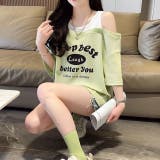 【春夏新作】レイヤード風ロゴプリントオフショルトップス | LADY LIKE | 詳細画像7