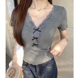 【春夏新作】リボンレースV開きトップス | LADY LIKE  | 詳細画像3 