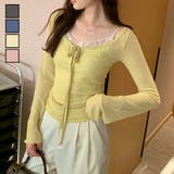 【春夏新作】胸リボンデコルテ空きシアートップス | LADY LIKE  | 詳細画像1 