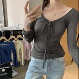 チャコールグレー | 【春夏新作】胸リボンデコルテ空きシアートップス | LADY LIKE 