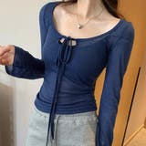 ネイビー | 【春夏新作】胸リボンデコルテ空きシアートップス | LADY LIKE 