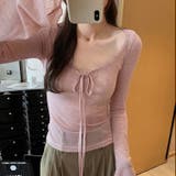 ピンク | 【春夏新作】胸リボンデコルテ空きシアートップス | LADY LIKE 