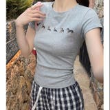 グレー | 【春夏新作】ダックスプリント半袖Tシャツ | LADY LIKE