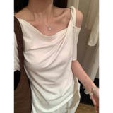 ホワイト | 【春夏新作】ワンショルダーアシンメトリー半袖トップス | LADY LIKE 