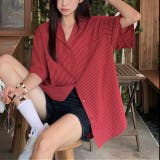 【春夏新作】ピンストライプゆったりオープンカラーシャツ | LADY LIKE  | 詳細画像2 