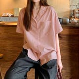 ピンク | 【春夏新作】ピンストライプゆったりオープンカラーシャツ | LADY LIKE 