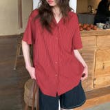 レッド | 【春夏新作】ピンストライプゆったりオープンカラーシャツ | LADY LIKE 