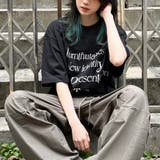 ブラック | 【春夏新作】メッセージロゴオーバーサイズ半袖Tシャツ | LADY LIKE