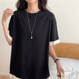 ブラック | 【春夏新作】レーストリミングゆったり半袖Tシャツ | LADY LIKE