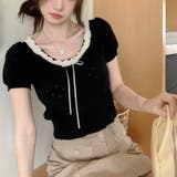 【春夏新作】レースリボン付きパフスリーブ半袖ニット | LADY LIKE | 詳細画像12