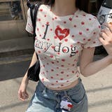 ホワイト | 【春夏新作】Dog足跡柄半袖Tシャツ | LADY LIKE