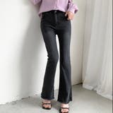 ダークグレー | 裾フリンジフレアーデニム フレアパンツ パンツ | LADY LIKE 