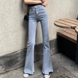 サックス | 裾フリンジフレアーデニム フレアパンツ パンツ | LADY LIKE 