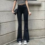 ブラック | 裾フリンジフレアーデニム フレアパンツ パンツ | LADY LIKE 