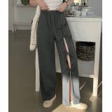 チャコールグレー | リボン開き見せハイウエストパンツ | LADY LIKE