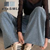 ラインストーン付きハイウエストデニムパンツ | LADY LIKE | 詳細画像1