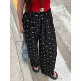 ブラック | ミニリボン柄ワイドイージーパンツ | LADY LIKE