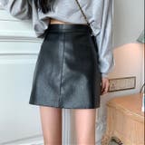 ブラック | フェイクレザー台形ミニスカート | LADY LIKE 