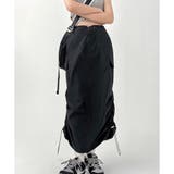 ブラック | サイド絞りストレッチカーゴスカート | LADY LIKE