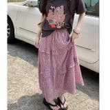 ピンク | ミニチェック柄3段ティアードロングスカート | LADY LIKE 