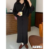 ブラック | ドルマンスリーブ七分袖シャツワンピース ロング丈 ふんわり | LADY LIKE 