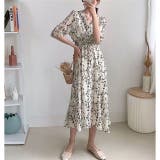 ホワイト | 花柄シフォンカシュクールワンピース | LADY LIKE