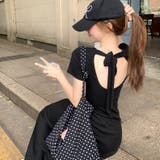 ブラック | バックリボン半袖ロングワンピース | LADY LIKE