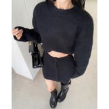 ブラック | ボタンスカート付きクロップド丈ニットセットアップ | LADY LIKE 