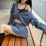 ネイビー | 【春夏新作】ミニスカート付きバルーンシャツセットアップ | LADY LIKE 