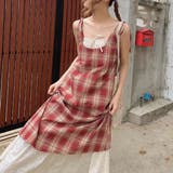 レッド | 【春夏新作】レイヤード風チェック柄キャミワンピース | LADY LIKE