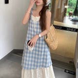サックス | 【春夏新作】レイヤード風チェック柄キャミワンピース | LADY LIKE