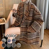LADY LIKE （レディライク） | ビッグチェック4つ釦ショートコート　チェスター　韓国ファッション　大人　きれいめ　オフィスカジュアル　通勤　アウター　羽織　ダブル　ハーフ丈　グレンチェック　秋　冬　防寒　カジュアル