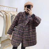 ビッグチェック4つ釦ショートコート チェスター 韓国ファッション | LADY LIKE  | 詳細画像7 