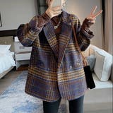 ビッグチェック4つ釦ショートコート チェスター 韓国ファッション | LADY LIKE  | 詳細画像9 