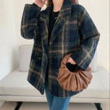 ビッグチェック4つ釦ショートコート チェスター 韓国ファッション | LADY LIKE  | 詳細画像11 