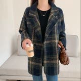 ビッグチェック4つ釦ショートコート チェスター 韓国ファッション | LADY LIKE  | 詳細画像12 