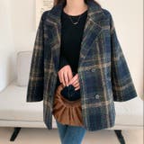 ビッグチェック4つ釦ショートコート チェスター 韓国ファッション | LADY LIKE  | 詳細画像15 